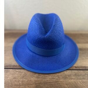 Bruno Capelo Royal Blue Straw Fedora Red Bottom Medium Mens Sun Hat